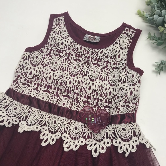 Beautees | Maroon Lace & Tulle Dress - Picture 2 of 5